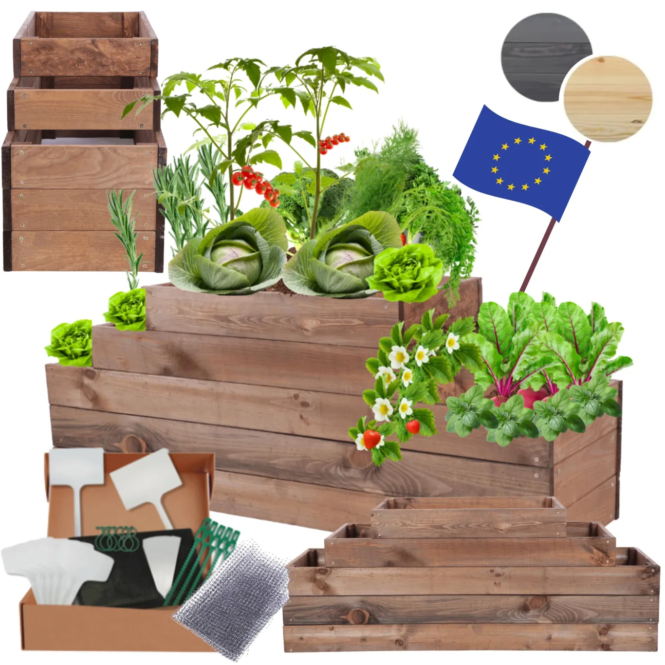 Hochbeet Holz, Kräuterbeet, Gartenbeet, Pflanzbeet, Blumenbeet, Stufenbeet, für Garten und Terrasse, Kiefernholz, Massivholz, höhenverstellbar, Abmessungen 45x117x30 cm, Farbe: Braun - Bild 1