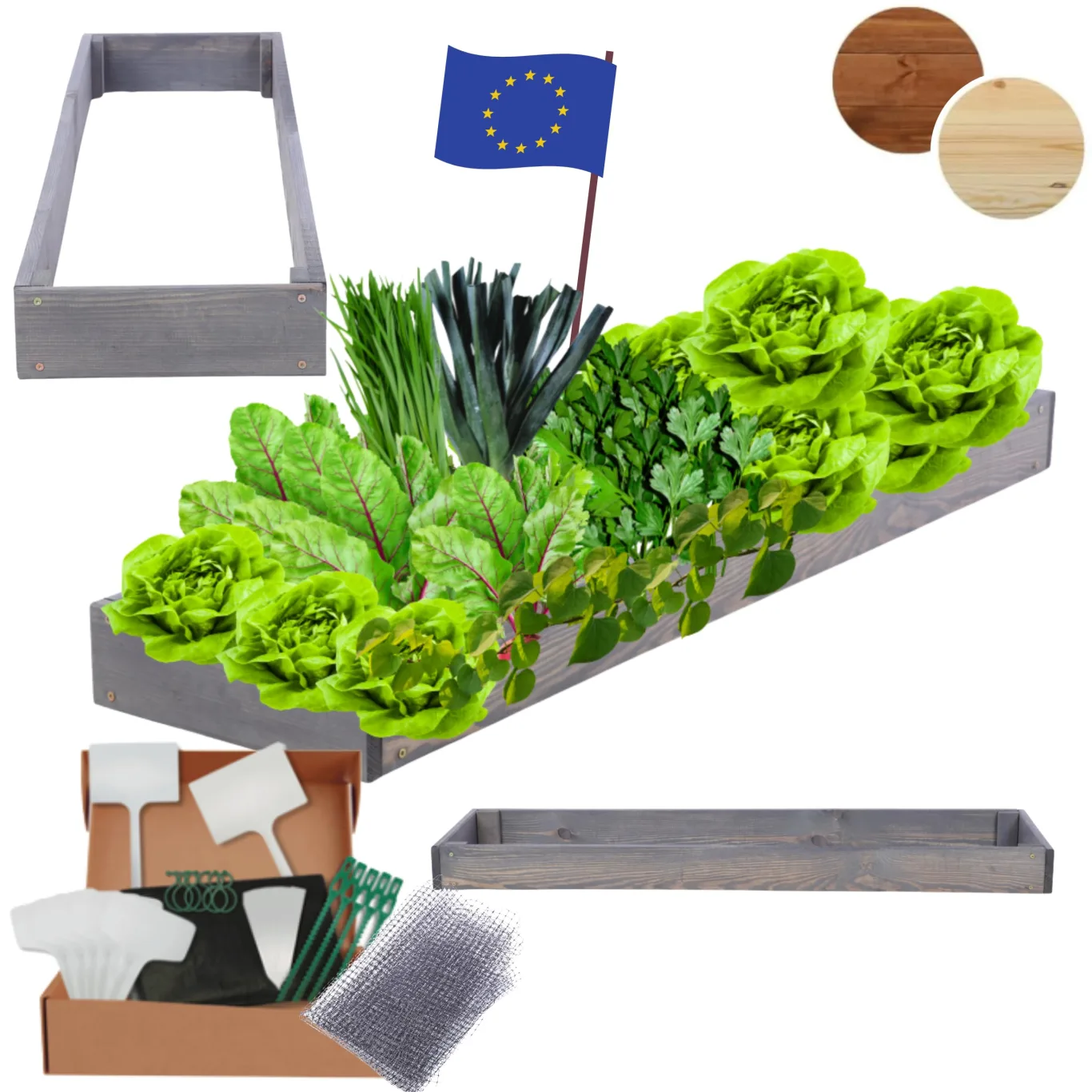 Hochbeet Holz, Kräuterbeet, Gartenbeet, Pflanzbeet, Blumenbeet, Stufenbeet, für Garten und Terrasse, Kiefernholz, Massivholz, höhenverstellbar, Abmessungen 9x30x120 cm, Farbe: Grau - Bild 1