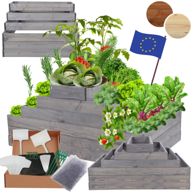 Hochbeet Holz, Kräuterbeet, Gartenbeet, Pflanzbeet, Blumenbeet, Stufenbeet, für Garten und Terrasse, Kiefernholz, Massivholz, höhenverstellbar, Abmessungen 45x117x120 cm, Farbe: Natur – Bild 10