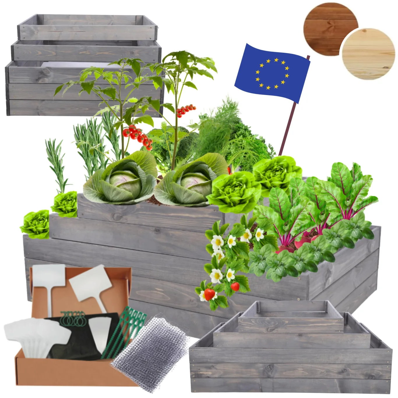 Hochbeet Holz, Kräuterbeet, Gartenbeet, Pflanzbeet, Blumenbeet, Stufenbeet, für Garten und Terrasse, Kiefernholz, Massivholz, höhenverstellbar, Abmessungen 45x117x80 cm, Farbe: Grau - Bild 1
