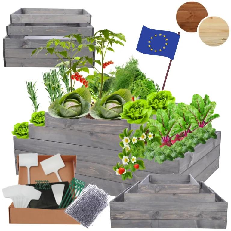 Hochbeet Holz, Kräuterbeet, Gartenbeet, Pflanzbeet, Blumenbeet, Stufenbeet, für Garten und Terrasse, Kiefernholz, Massivholz, höhenverstellbar, Abmessungen 45x117x80 cm, Farbe: Grau – Bild 1