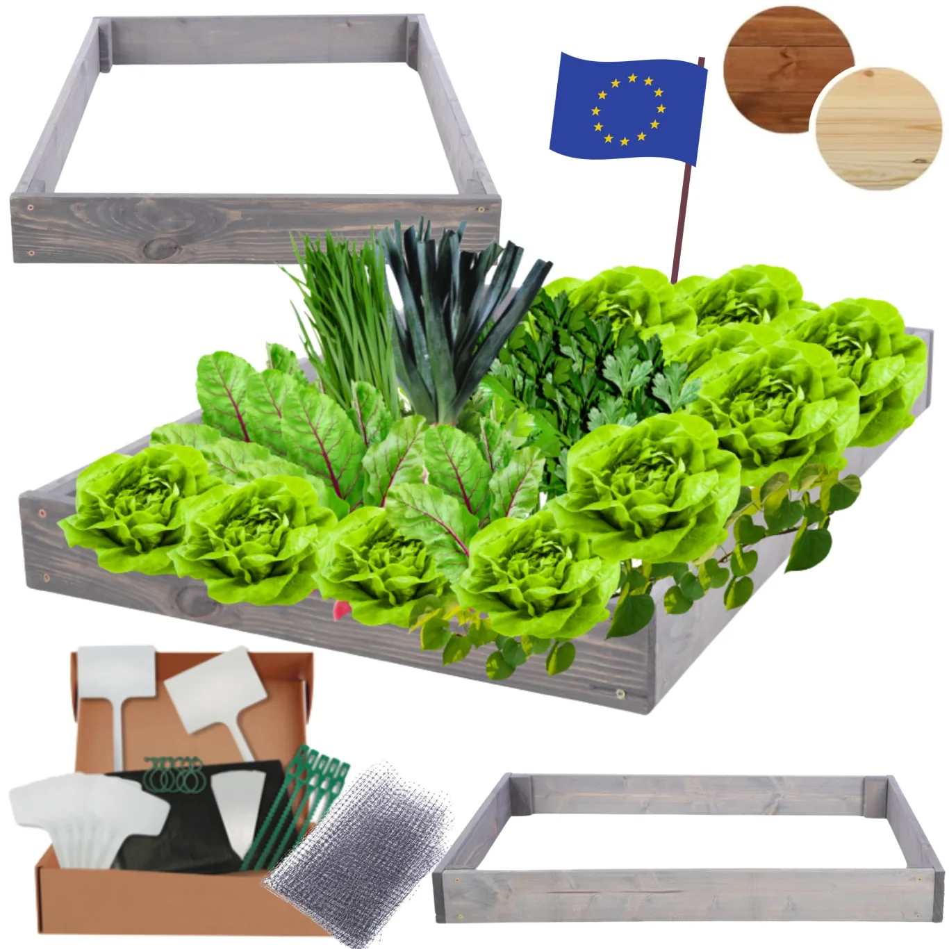 Hochbeet Holz, Kräuterbeet, Gartenbeet, Pflanzbeet, Blumenbeet, Stufenbeet, für Garten und Terrasse, Kiefernholz, Massivholz, höhenverstellbar, Abmessungen 9x90x100 cm, Farbe: Grau - Bild 1