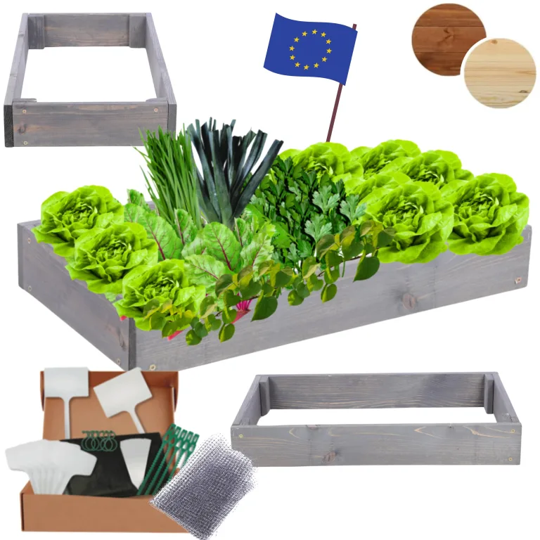 Hochbeet Holz, Kräuterbeet, Gartenbeet, Pflanzbeet, Blumenbeet, Stufenbeet, für Garten und Terrasse, Kiefernholz, Massivholz, höhenverstellbar, Abmessungen 9x60x30 cm, Farbe: Grau – Bild 1