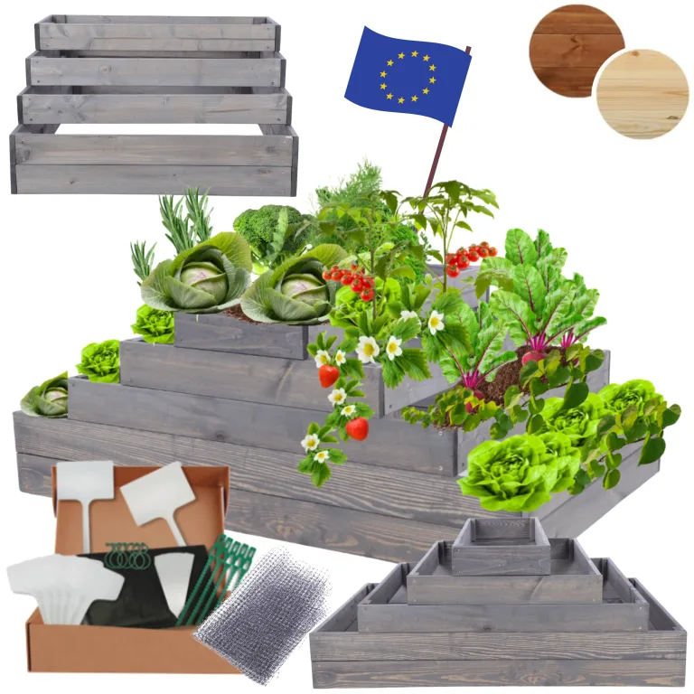 Hochbeet Holz, Kräuterbeet, Gartenbeet, Pflanzbeet, Blumenbeet, Stufenbeet, für Garten und Terrasse, Kiefernholz, Massivholz, höhenverstellbar, Abmessungen 45x117x90 cm, Farbe: Grau – Bild 1