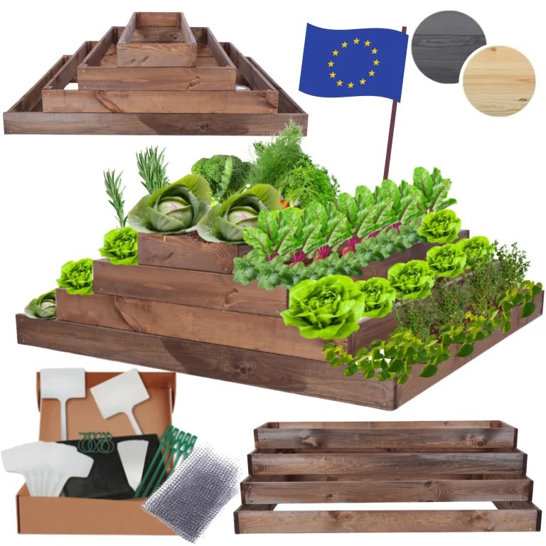 Hochbeet Holz, Kräuterbeet, Gartenbeet, Pflanzbeet, Blumenbeet, Stufenbeet, für Garten und Terrasse, Kiefernholz, Massivholz, höhenverstellbar, Abmessungen 36x117x100 cm, Farbe: Braun – Bild 1