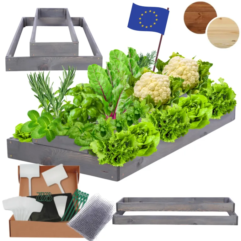 Hochbeet Holz, Kräuterbeet, Gartenbeet, Pflanzbeet, Blumenbeet, Stufenbeet, für Garten und Terrasse, Kiefernholz, Massivholz, höhenverstellbar, Abmessungen 18x60x100 cm, Farbe: Grau – Bild 1
