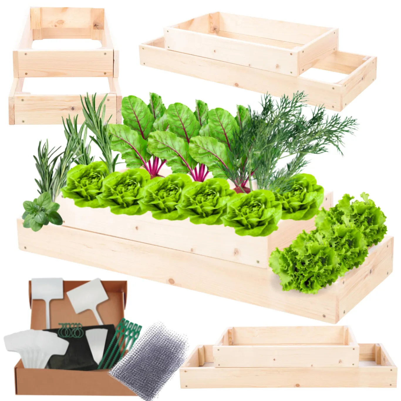 Hochbeet Holz, Kräuterbeet, Gartenbeet, Pflanzbeet, Blumenbeet, Stufenbeet, für Garten und Terrasse, Kiefernholz, Massivholz, höhenverstellbar, Abmessungen 18x90x30 cm, Farbe: Natur - Bild 1