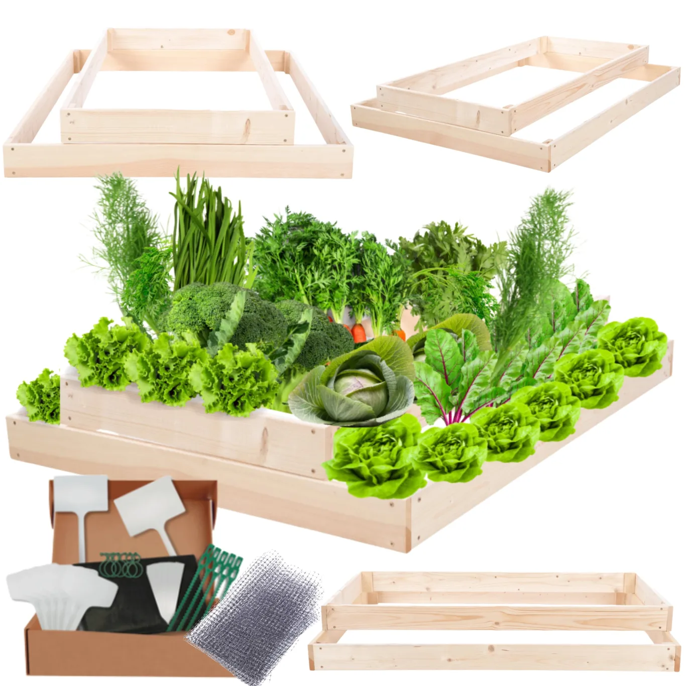 Hochbeet Holz, Kräuterbeet, Gartenbeet, Pflanzbeet, Blumenbeet, Stufenbeet, für Garten und Terrasse, Kiefernholz, Massivholz, höhenverstellbar, Abmessungen 18x90x100 cm, Farbe: Natur - Bild 1
