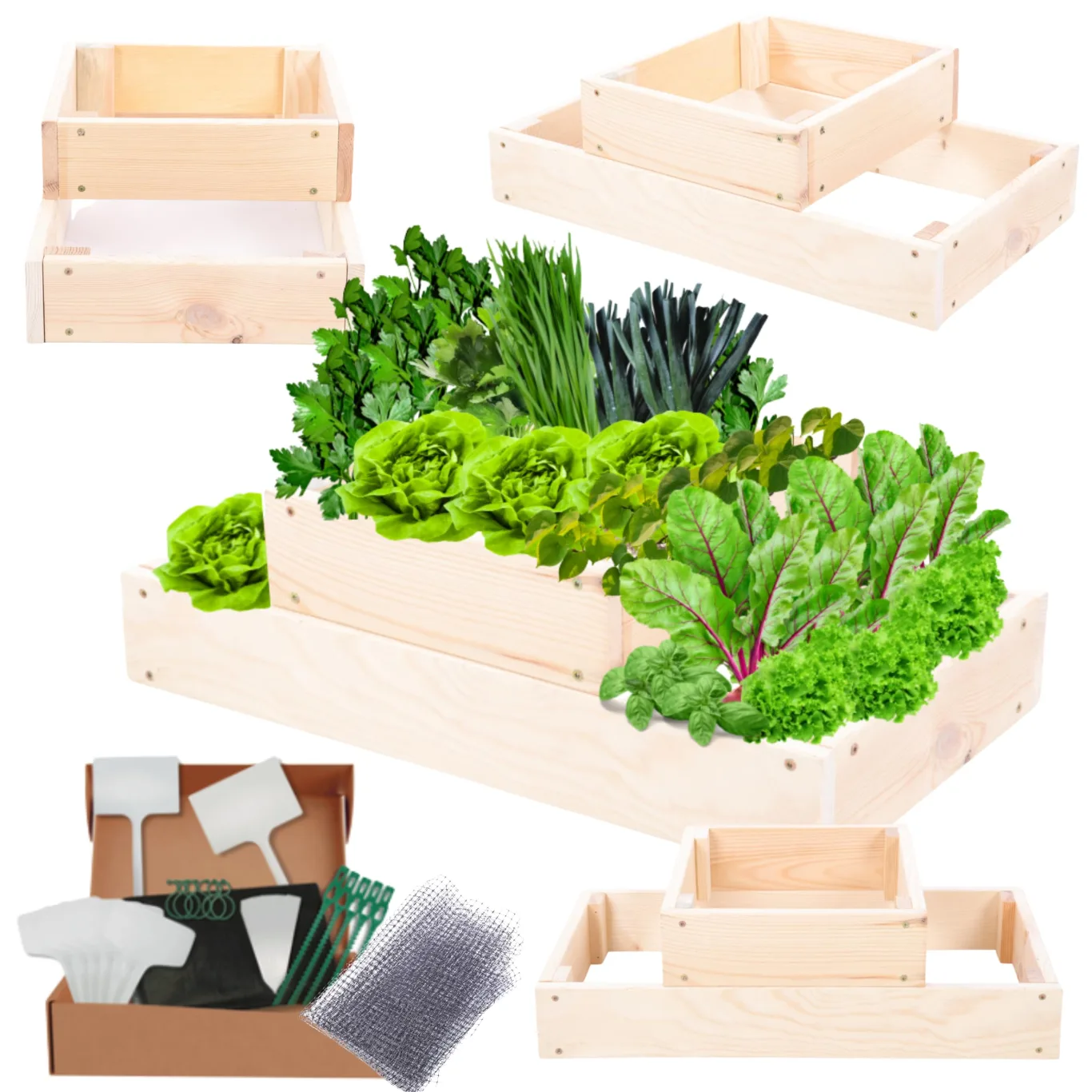 Hochbeet Holz, Kräuterbeet, Gartenbeet, Pflanzbeet, Blumenbeet, Stufenbeet, für Garten und Terrasse, Kiefernholz, Massivholz, höhenverstellbar, Abmessungen 18x60x30 cm, Farbe: Natur - Bild 1
