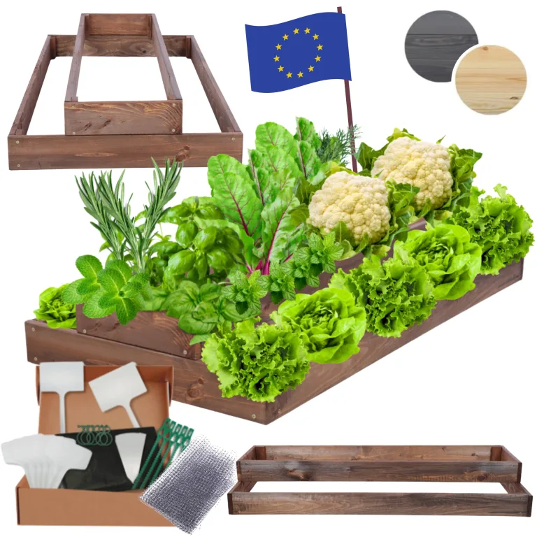 Hochbeet Holz, Kräuterbeet, Gartenbeet, Pflanzbeet, Blumenbeet, Stufenbeet, für Garten und Terrasse, Kiefernholz, Massivholz, höhenverstellbar, Abmessungen 18x60x30 cm, Farbe: Natur – Bild 9