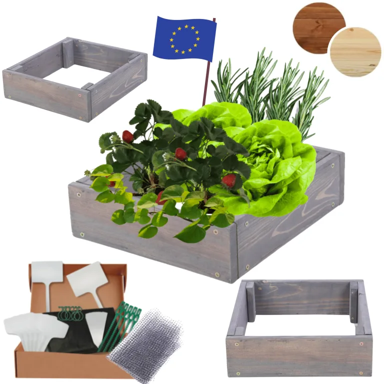 Hochbeet Holz, Kräuterbeet, Gartenbeet, Pflanzbeet, Blumenbeet, Stufenbeet, für Garten und Terrasse, Kiefernholz, Massivholz, höhenverstellbar, Abmessungen 9x30x30 cm, Farbe: Grau – Bild 1