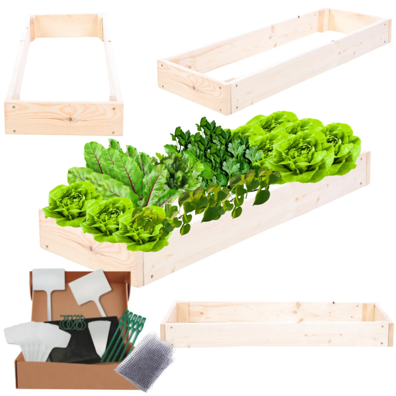 Hochbeet Holz, Kräuterbeet, Gartenbeet, Pflanzbeet, Blumenbeet, Stufenbeet, für Garten und Terrasse, Kiefernholz, Massivholz, höhenverstellbar, Abmessungen 9x30x80 cm, Farbe: Natur - Bild 1