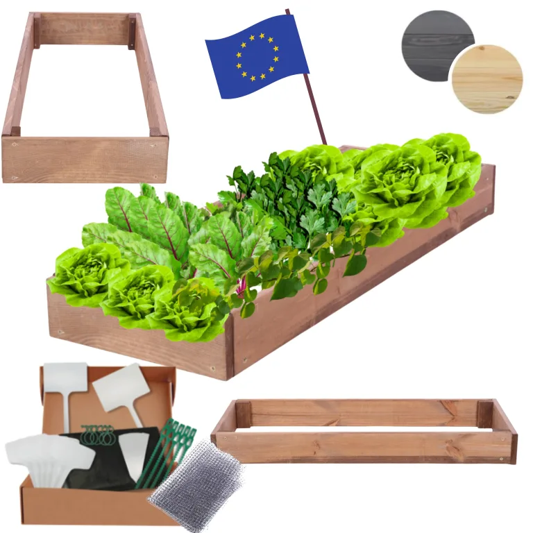 Hochbeet Holz, Kräuterbeet, Gartenbeet, Pflanzbeet, Blumenbeet, Stufenbeet, für Garten und Terrasse, Kiefernholz, Massivholz, höhenverstellbar, Abmessungen 9x30x90 cm, Farbe: Braun – Bild 1