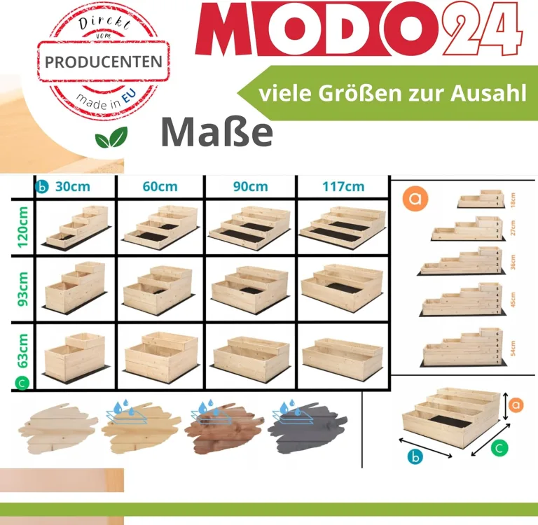 Hochbeet Holz, 4-stufiger Pflanzkasten, Blumenkasten, Gemüsebeet, Kräuterbeet, Anzuchtset, Anzuchtkasten, mit Gartenvlies als Unterlage und Schrauben, Abmessungen 54x30x120 cm, Farbe: Grau – Bild 4