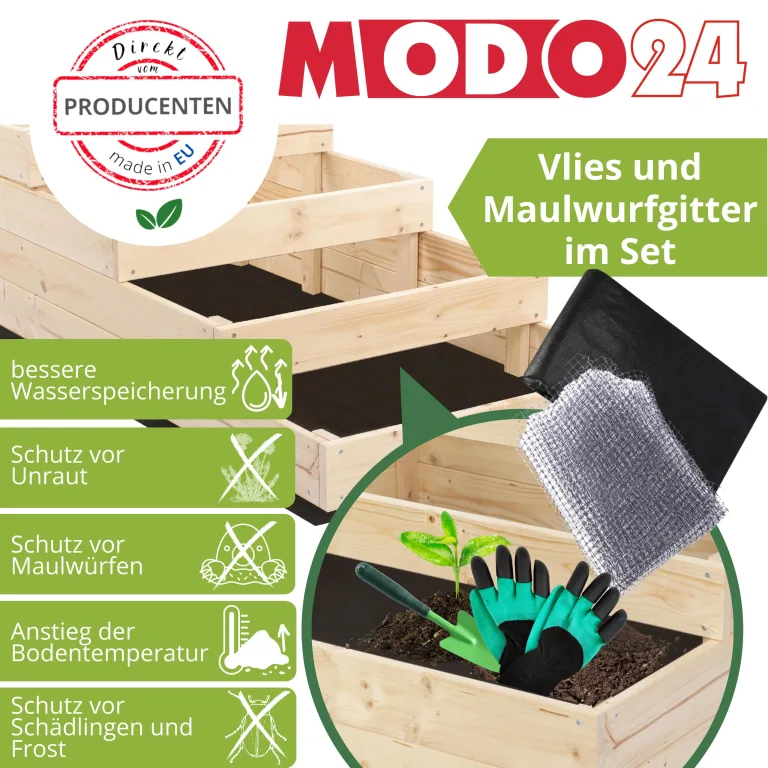 Hochbeet Holz, Kräuterbeet, Gartenbeet, Pflanzbeet, Blumenbeet, Stufenbeet, für Garten und Terrasse, Kiefernholz, Massivholz, höhenverstellbar, Abmessungen 9x30x60 cm, Farbe: Grau – Bild 4