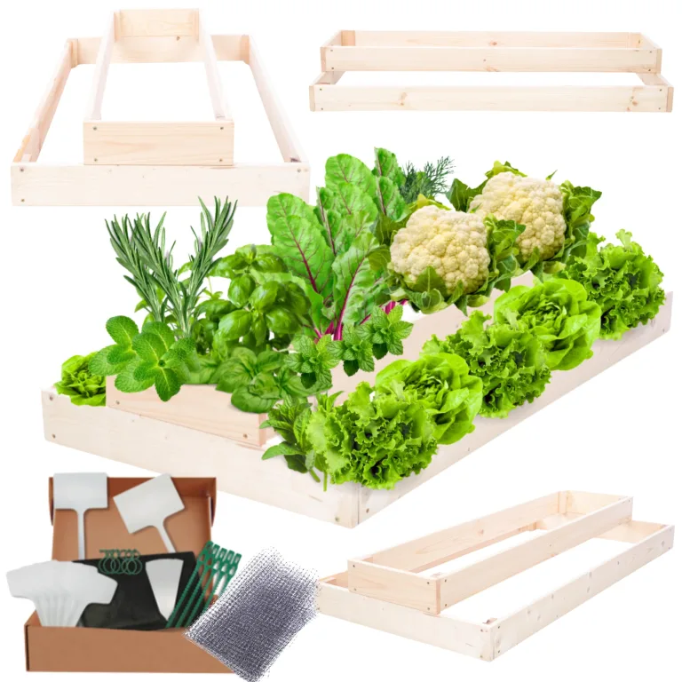 Hochbeet Holz, Kräuterbeet, Gartenbeet, Pflanzbeet, Blumenbeet, Stufenbeet, für Garten und Terrasse, Kiefernholz, Massivholz, höhenverstellbar, Abmessungen 18x60x100 cm, Farbe: Natur – Bild 1