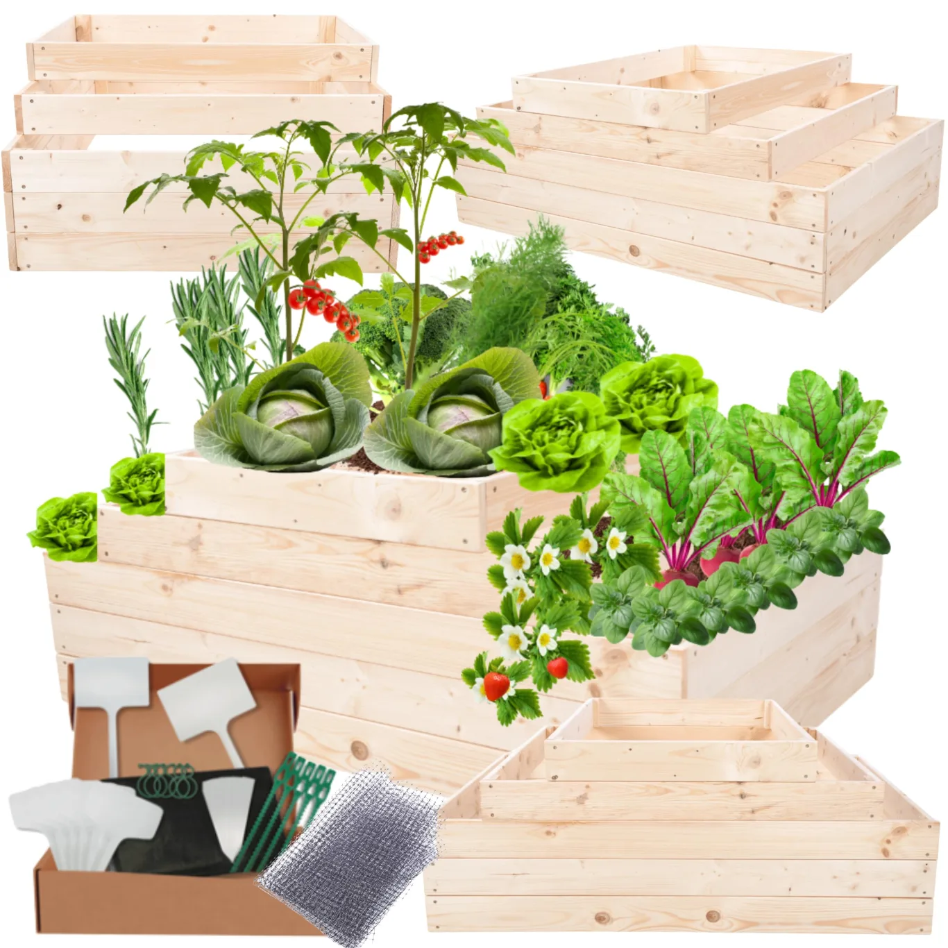Hochbeet Holz, Kräuterbeet, Gartenbeet, Pflanzbeet, Blumenbeet, Stufenbeet, für Garten und Terrasse, Kiefernholz, Massivholz, höhenverstellbar, Abmessungen 45x117x90 cm, Farbe: Natur - Bild 1