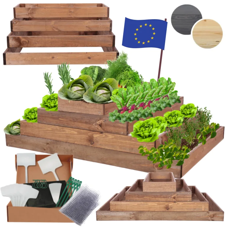 Hochbeet Holz, Kräuterbeet, Gartenbeet, Pflanzbeet, Blumenbeet, Stufenbeet, für Garten und Terrasse, Kiefernholz, Massivholz, höhenverstellbar, Abmessungen 36x117x60 cm, Farbe: Braun – Bild 1