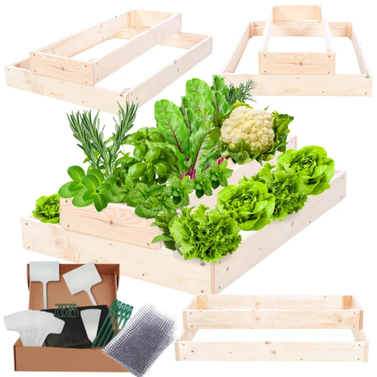Hochbeet Holz, Kräuterbeet, Gartenbeet, Pflanzbeet, Blumenbeet, Stufenbeet, für Garten und Terrasse, Kiefernholz, Massivholz, höhenverstellbar, Abmessungen 18x60x80 cm, Farbe: Natur – Bild 1