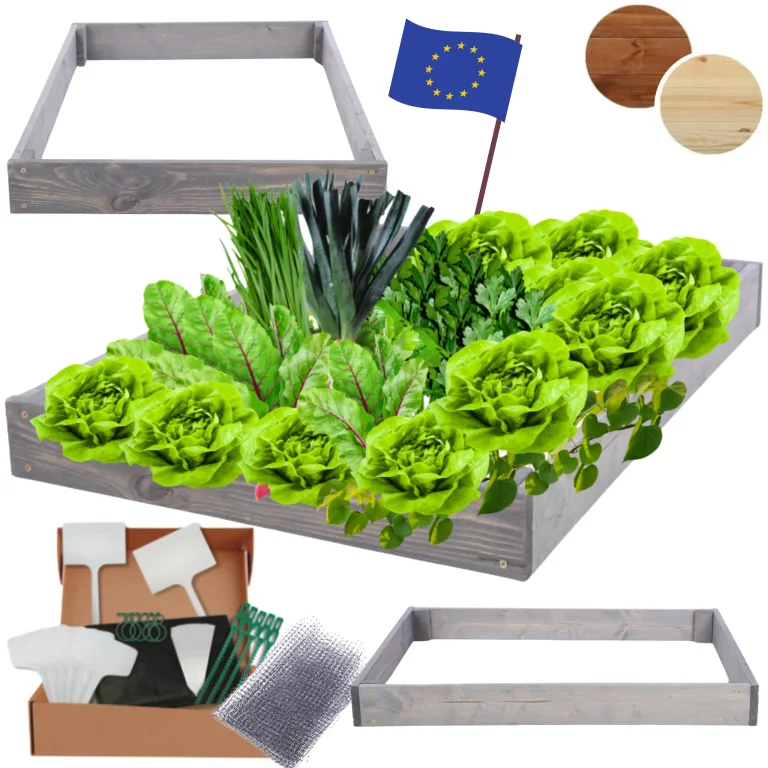 Hochbeet Holz, Kräuterbeet, Gartenbeet, Pflanzbeet, Blumenbeet, Stufenbeet, für Garten und Terrasse, Kiefernholz, Massivholz, höhenverstellbar, Abmessungen 9x90x30 cm, Farbe: Grau – Bild 1