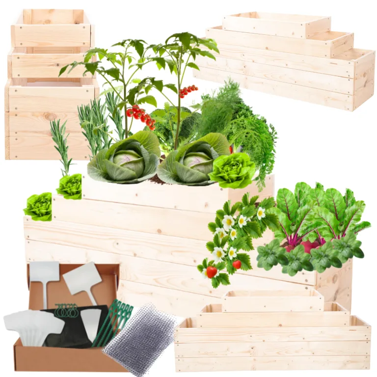 Hochbeet Holz, Kräuterbeet, Gartenbeet, Pflanzbeet, Blumenbeet, Stufenbeet, für Garten und Terrasse, Kiefernholz, Massivholz, höhenverstellbar, Abmessungen 45x117x30 cm, Farbe: Natur – Bild 1