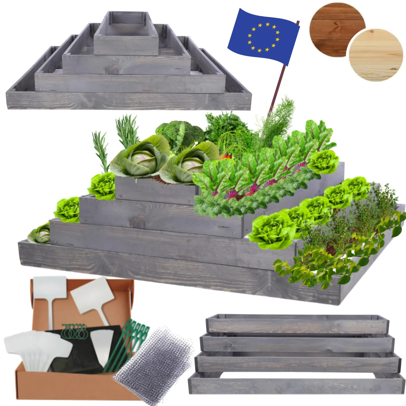 Hochbeet Holz, Kräuterbeet, Gartenbeet, Pflanzbeet, Blumenbeet, Stufenbeet, für Garten und Terrasse, Kiefernholz, Massivholz, höhenverstellbar, Abmessungen 36x117x100 cm, Farbe: Grau - Bild 1