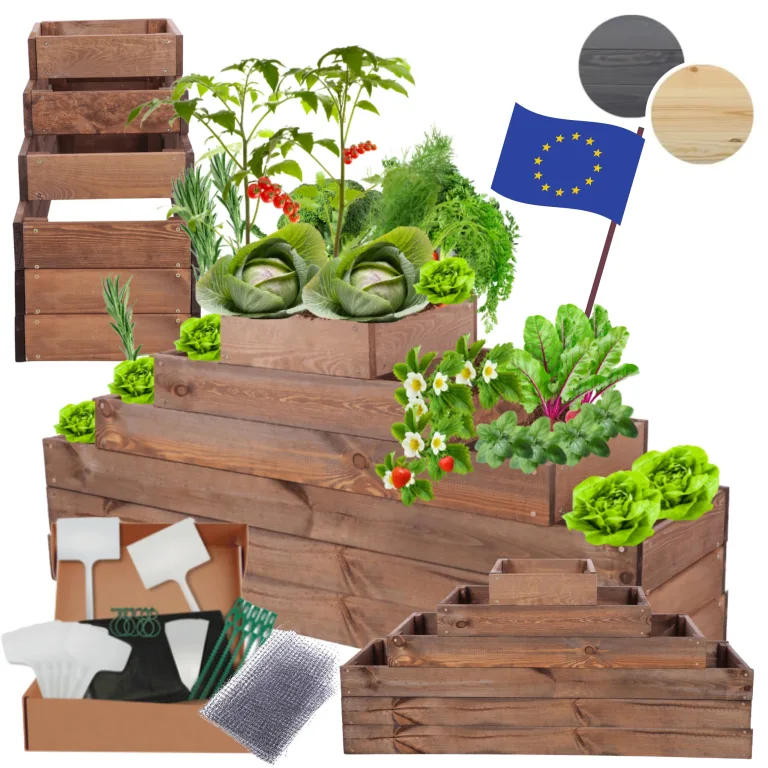 Hochbeet Holz, Kräuterbeet, Gartenbeet, Pflanzbeet, Blumenbeet, Stufenbeet, für Garten und Terrasse, Kiefernholz, Massivholz, höhenverstellbar, Abmessungen 54x117x30 cm, Farbe: Braun – Bild 1