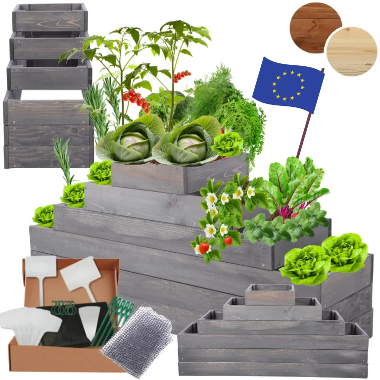Hochbeet Holz, Kräuterbeet, Gartenbeet, Pflanzbeet, Blumenbeet, Stufenbeet, für Garten und Terrasse, Kiefernholz, Massivholz, höhenverstellbar, Abmessungen 54x117x30 cm, Farbe: Grau – Bild 1