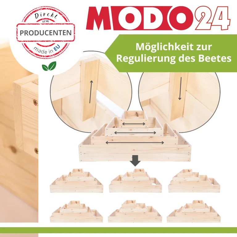 Hochbeet Holz, Kräuterbeet, Gartenbeet, Pflanzbeet, Blumenbeet, Stufenbeet, für Garten und Terrasse, Kiefernholz, Massivholz, höhenverstellbar, Abmessungen 18x60x30 cm, Farbe: Braun – Bild 6