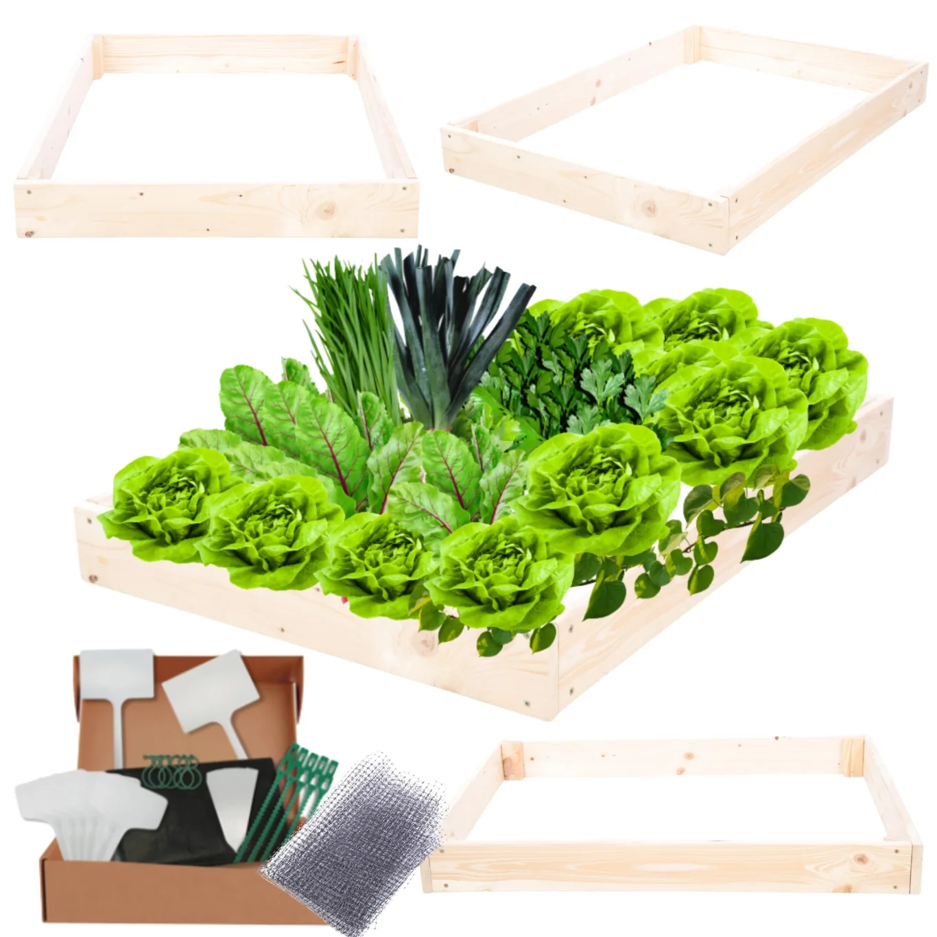 Hochbeet Holz, Kräuterbeet, Gartenbeet, Pflanzbeet, Blumenbeet, Stufenbeet, für Garten und Terrasse, Kiefernholz, Massivholz, höhenverstellbar, Abmessungen 9x60x120 cm, Farbe: Natur - Bild 1