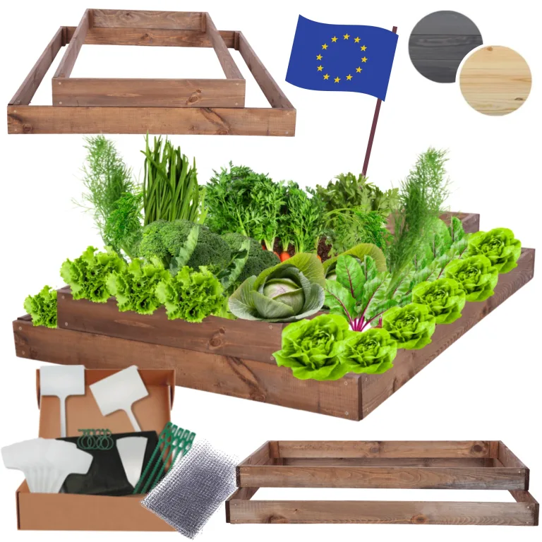 Hochbeet Holz, Kräuterbeet, Gartenbeet, Pflanzbeet, Blumenbeet, Stufenbeet, für Garten und Terrasse, Kiefernholz, Massivholz, höhenverstellbar, Abmessungen 18x90x100 cm, Farbe: Braun – Bild 1