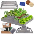 Hochbeet Holz, Kräuterbeet, Gartenbeet, Pflanzbeet, Blumenbeet, Stufenbeet, für Garten und Terrasse, Kiefernholz, Massivholz, höhenverstellbar, Abmessungen 27x90x80 cm, Farbe: Grau - Thumbnail 1
