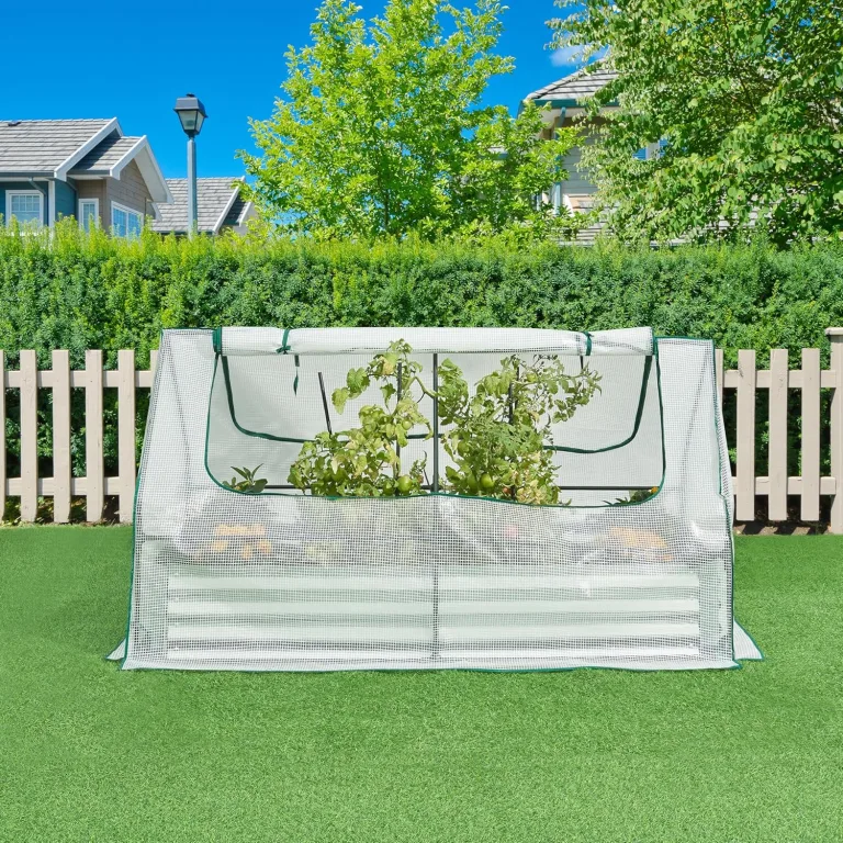 [en.casa] Hochbeet mit Foliengewächshaus Balsorano wetterfest Frühbeet mit Abdeckung Outdoor Stahl mit PE-Gitterfolie Mini-Treibhaus 186 x 96 x 98 cm Weiß – Bild 4
