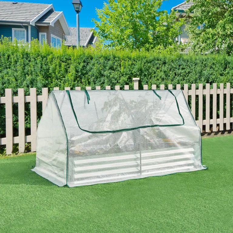 [en.casa] Hochbeet mit Foliengewächshaus Balsorano wetterfest Frühbeet mit Abdeckung Outdoor Stahl mit PE-Gitterfolie Mini-Treibhaus 186 x 96 x 98 cm Weiß – Bild 3