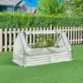 [en.casa] Hochbeet mit Foliengewächshaus Balsorano wetterfest Frühbeet mit Abdeckung Outdoor Stahl mit PE-Gitterfolie Mini-Treibhaus 186 x 96 x 98 cm Weiß - Thumbnail 2