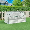 [en.casa] Hochbeet mit Foliengewächshaus Balsorano wetterfest Frühbeet mit Abdeckung Outdoor Stahl mit PE-Gitterfolie Mini-Treibhaus 186 x 96 x 98 cm Weiß - Thumbnail 3
