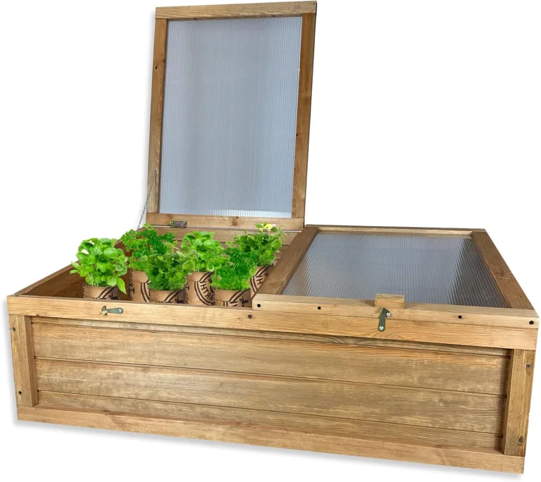 GARTENETAGE Frühbeet mit Weidengeflecht – Witterungsbeständiges Mini-Gewächshaus 120x80x35/45 cm mit schützender Abdeckung für Kräuter- und Gemüseanbau – Bild 5