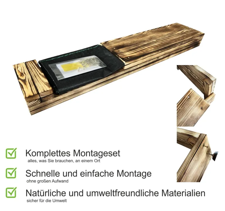 Lermowoood Hochbeet aus Holz 120x60x30 cm Geflammt – Pflanzkasten für Gemüse & Kräuter – mit Agrovließ – steckbar & stapelbar- Aussenbereich ideal für Garten, Balkon & Terrasse – Bild 4