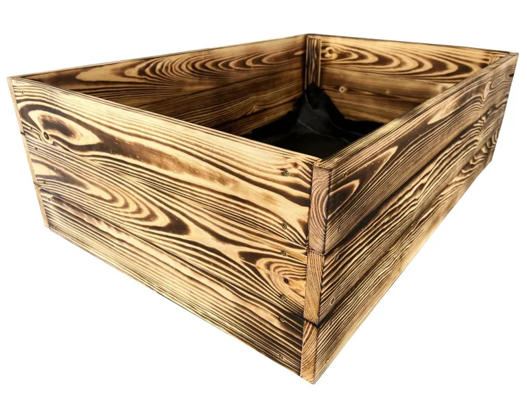 Lermowoood Hochbeet aus Holz 120x80x30 cm Geflammt – Pflanzkasten für Gemüse & Kräuter – mit Agrovließ – steckbar & stapelbar- Aussenbereich ideal für Garten, Balkon & Terrasse – Bild 2