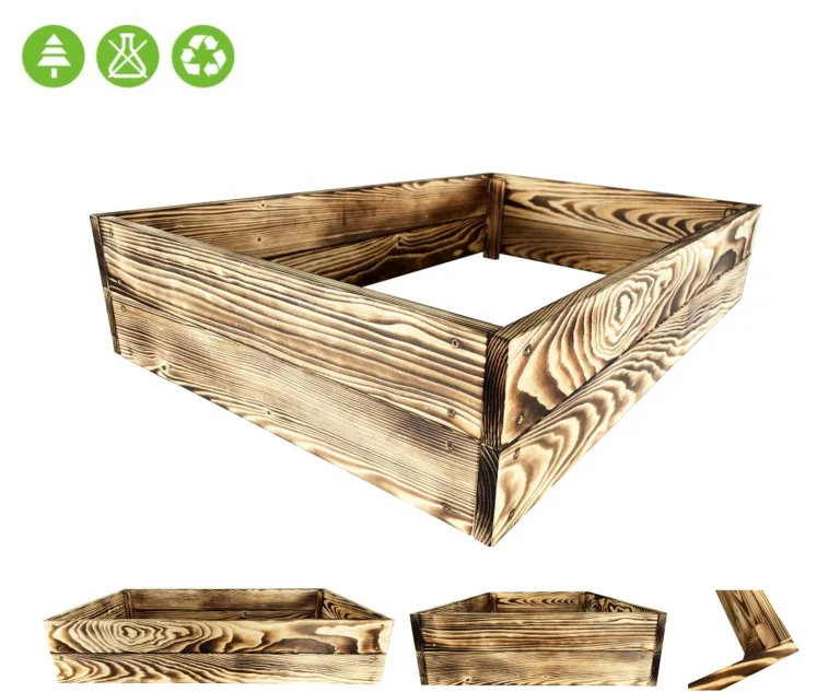 Lermowoood Hochbeet aus Holz 100x100x20 cm Geflammt – Pflanzkasten für Gemüse & Kräuter – mit Agrovließ – steckbar & stapelbar- Aussenbereich ideal für Garten, Balkon & Terrasse – Bild 6
