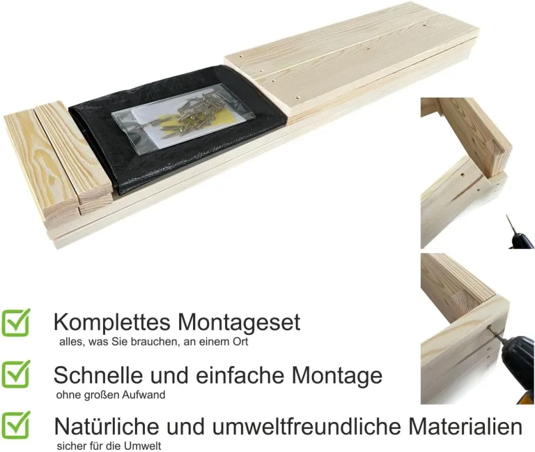Lermowoood Hochbeet aus Holz 120x60x30 cm Natur – Pflanzkasten für Gemüse & Kräuter – mit Agrovließ – steckbar & stapelbar- Aussenbereich ideal für Garten, Balkon & Terrasse – Bild 4