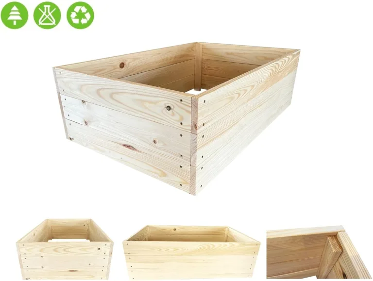 Lermowoood Hochbeet aus Holz 120x60x30 cm Natur – Pflanzkasten für Gemüse & Kräuter – mit Agrovließ – steckbar & stapelbar- Aussenbereich ideal für Garten, Balkon & Terrasse – Bild 6