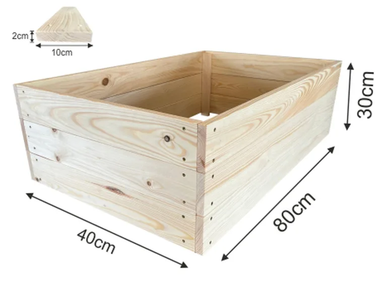 Lermowoood Hochbeet aus Holz 80x40x30 cm Natur – Pflanzkasten für Gemüse & Kräuter – mit Agrovließ – steckbar & stapelbar- Aussenbereich ideal für Garten, Balkon & Terrasse – Bild 3