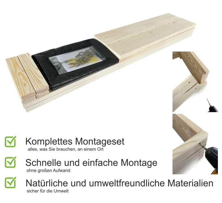 Lermowoood Hochbeet aus Holz 120x118x20 cm Natur – Pflanzkasten für Gemüse & Kräuter – mit Agrovließ – steckbar & stapelbar- Aussenbereich ideal für Garten, Balkon & Terrasse – Bild 4