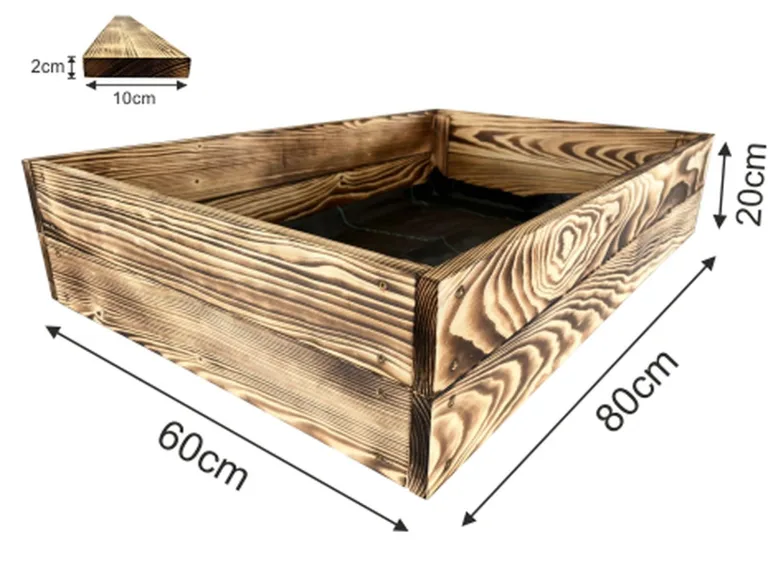 Lermowoood Hochbeet aus Holz 60x80x20 cm Geflammt – Pflanzkasten für Gemüse & Kräuter – mit Agrovließ – steckbar & stapelbar- Aussenbereich ideal für Garten, Balkon & Terrasse – Bild 3