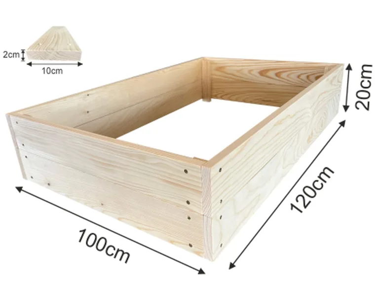 Lermowoood Hochbeet aus Holz 100x120x20 cm Natur – Pflanzkasten für Gemüse & Kräuter – mit Agrovließ – steckbar & stapelbar- Aussenbereich ideal für Garten, Balkon & Terrasse – Bild 3