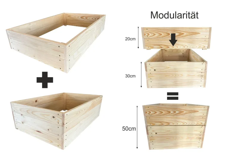 Lermowoood Hochbeet aus Holz 100x40x30 cm Natur – Pflanzkasten für Gemüse & Kräuter – mit Agrovließ – steckbar & stapelbar- Aussenbereich ideal für Garten, Balkon & Terrasse – Bild 5
