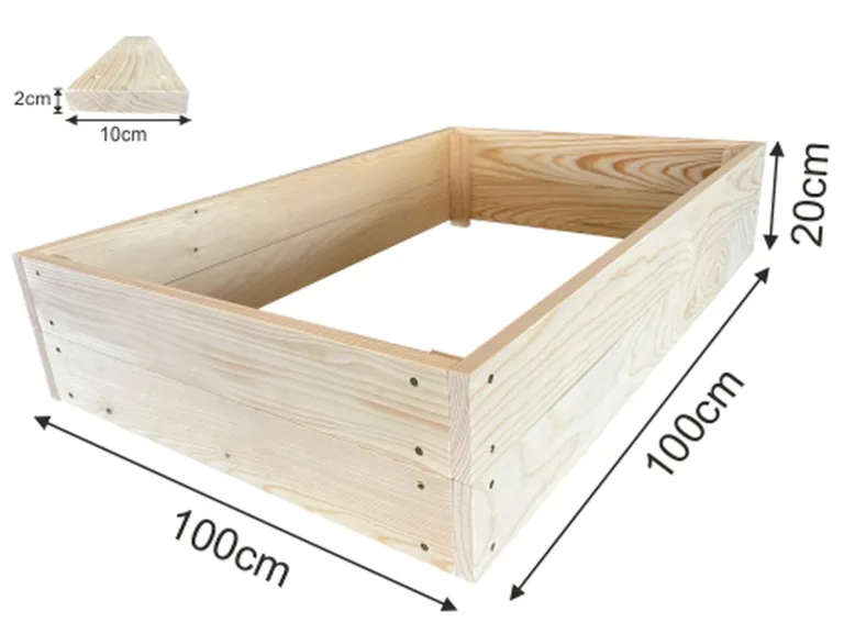 Lermowoood Hochbeet aus Holz 100x100x20 cm Natur – Pflanzkasten für Gemüse & Kräuter – mit Agrovließ – steckbar & stapelbar- Aussenbereich ideal für Garten, Balkon & Terrasse – Bild 3