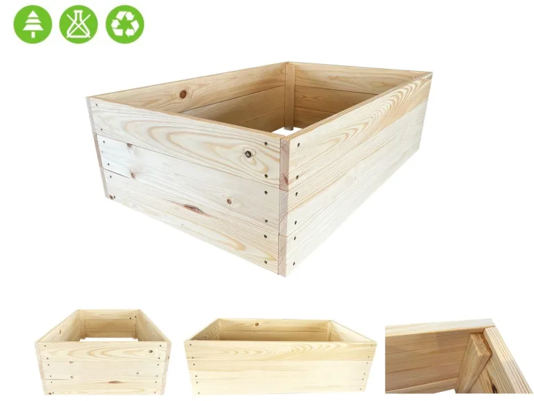 Lermowoood Hochbeet aus Holz 130x40x30 cm Natur – Pflanzkasten für Gemüse & Kräuter – mit Agrovließ – steckbar & stapelbar- Aussenbereich ideal für Garten, Balkon & Terrasse – Bild 6