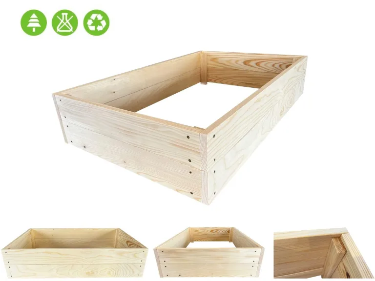 Lermowoood Hochbeet aus Holz 120x80x20 cm Natur – Pflanzkasten für Gemüse & Kräuter – mit Agrovließ – steckbar & stapelbar- Aussenbereich ideal für Garten, Balkon & Terrasse – Bild 6